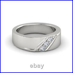 0.17 Ct Natural Diamond Engagement Mens Ring 14K Solid White Gold Band Size 11