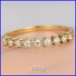 0.2Ct Round-Cut Real Moissanite Half Eternity Wedding Band 14K Solid Yellow Gold