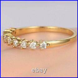 0.2Ct Round-Cut Real Moissanite Half Eternity Wedding Band 14K Solid Yellow Gold