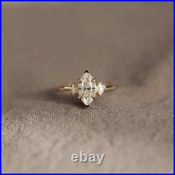14K Solid Gold Thin Band Ring Unique Inset Marquise Cut Crystal Handmade ring