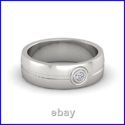 14K Solid White Gold Band 0.09 Ct Natural Diamond Engagement Mens Ring Size 10