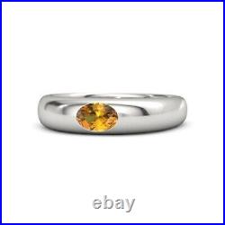 14K Solid White Gold Natural Citrine Gemstone Band Ring Handmade Fine Jewelry