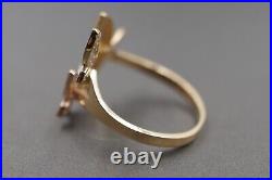 14K Solid Yellow Gold 0.7 Multi Tone Three Butterfly CZ Band Ring. Size 6.75