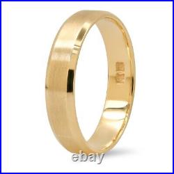 14K Solid Yellow Gold 4.5 mm Wedding Ring Band Beveled Edge Brushed Size 5