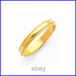 14K Solid Yellow Gold Regular Fit Milgrain Wedding Band Ring 3mm Size4-12 Wm Men