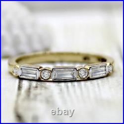 14 Kt Solid Yellow Gold White Baguette & Round Diamond Wedding Et Meaniful Gift