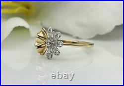 14k Solid Gold Diamond Flower Ring Handmade Diamond Wedding Ring Floral Band