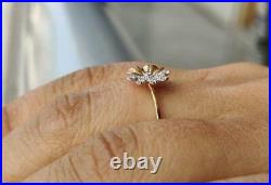 14k Solid Gold Diamond Flower Ring Handmade Diamond Wedding Ring Floral Band