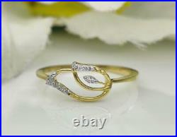 14k Solid Gold Diamond Leaf Ring Dainty Natural Diamond Anniversary Ring Band