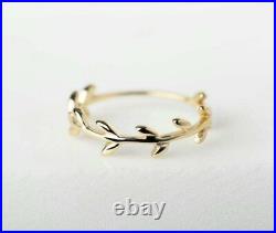 14k Solid Gold Minimalist Leaf Ring Band Valentines Girlfriend Branch Ring Gift