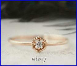 14k Solid Gold Solitaire Diamond Engagement Band Minimalist Diamond Ring Band