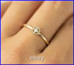 14k Solid Gold Solitaire Diamond Engagement Band Minimalist Diamond Ring Band