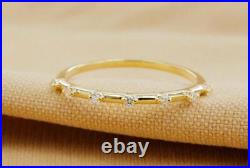 14k Solid Gold Wedding Band Minimalist Diamond Stacking Half Eternity Ring Band