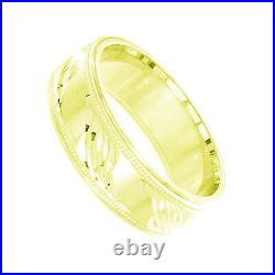 14k Solid Yellow Gold Diamond Cut Unisex 7mm Wedding Band Ring