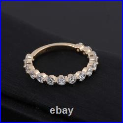 14k Solid Yellow Gold Round Cut Moissanite Bubble Prong Set Half Eternity Band