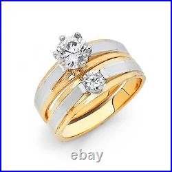 14k Two Tone Solid Gold Round cut Engagement Ring & Wedding Band S 4-9