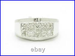 14kt Solid White Gold Genuine White Pave Diamond Unique Wide Band Design Ring