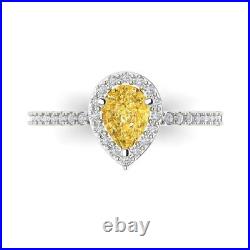 1.22 ct Pear Yellow Simulated Promise Wedding Designer Ring 14k White Solid Gold