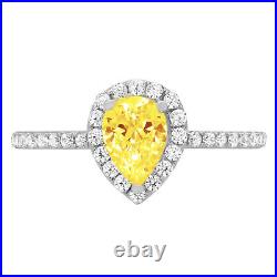 1.22 ct Pear Yellow Simulated Promise Wedding Designer Ring 14k White Solid Gold
