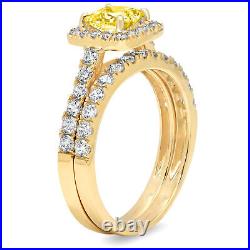 1.6ct Princess Halo Yellow Simulated Promise Ring Band set 14k Yellow Solid Gold