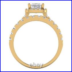 1.8ct Princess Cut Halo Simulated Engagement Ring Band Set 14k Yellow Solid Gold