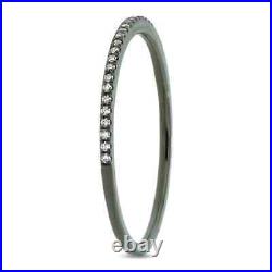 1 MM Diamond Band 14K Solid Gold Black Rhodium Ring Thin Stackable 0.10CT Round