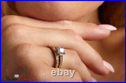 1ct Round Cut Simulated Engagement Wedding Ring Band Set 14k Two-Tone Solid Gold