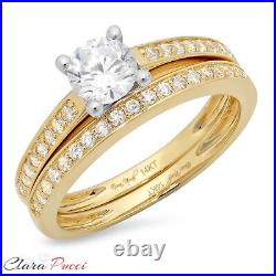1ct Round Cut Simulated Engagement Wedding Ring Band Set 14k Two-Tone Solid Gold