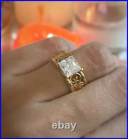 2Ct Princess sustainable Moissanite Engagement Ring Filigree Band 14k solid Gold