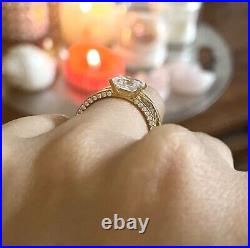 2Ct Princess sustainable Moissanite Engagement Ring Filigree Band 14k solid Gold
