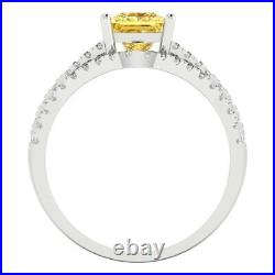 2.01 Princess Yellow Simulated Promise Ring Band set Curved 14k White Solid Gold