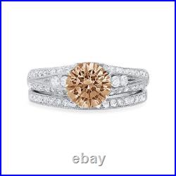 2.1ct Round Cut Simulated Champagne Statement Ring Band set 14k White Solid Gold
