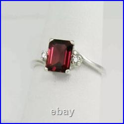 2.50 Ct Emerald Cut Red Garnet Solitaire Engagement Ring 10K solid White Gold