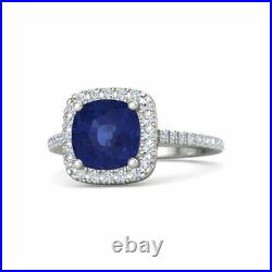 2.50 Ct Real Diamond Blue Sapphire Gemstone 14Kt Solid White Gold Band All Sizes