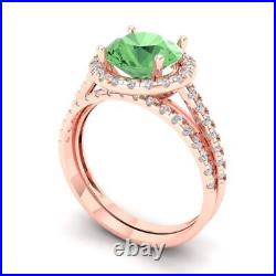 2.72 Round Halo Light Green Simulated Promise Ring Band set 14k Rose Solid Gold