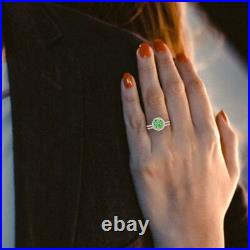 2.72 Round Halo Light Green Simulated Promise Ring Band set 14k Rose Solid Gold