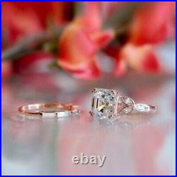 2.75 Ct Asscher Cut Certified Moissanite Band Set Rings 14K Real Solid Rose Gold
