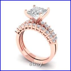 2.76 Princess Cut Promise Simulated Engagement Ring band set 14k Rose Solid Gold