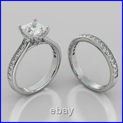 3.66 Ct Princess Cut Certified Moissanite Band Set Rings 14k Solid White Gold 7