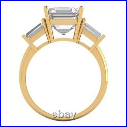 3.6 Asscher 3 stone Simulated Engagement Anniversary Ring 14k Yellow Solid Gold