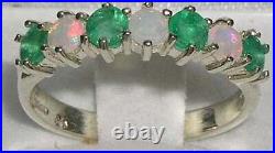 9K White Solid Gold Womens Opal & Emerald Eternity Band Ring