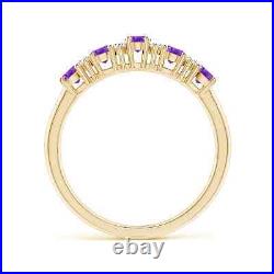 ANGARA Five Stone Amethyst and Diamond Wedding Band in 14K Solid Gold