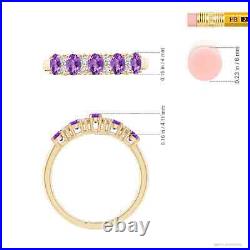 ANGARA Five Stone Amethyst and Diamond Wedding Band in 14K Solid Gold