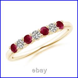 ANGARA Half Eternity Seven Stone Ruby and Diamond Wedding Band in 14K Solid Gold