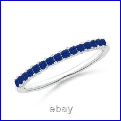 ANGARA Square Blue Sapphire Semi Eternity Classic Wedding Band in 14K Solid Gold
