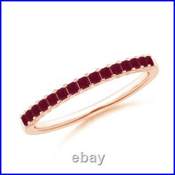 ANGARA Square Ruby Semi Eternity Classic Wedding Band in 14K Solid Gold
