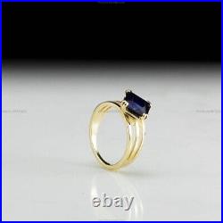 Gift For Her 14k Gold Sapphire Simple Band Wedding Engagement Gemstone Ring