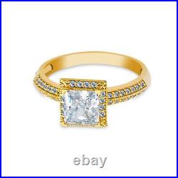 Ioka -14K Solid Gold 1 Ct. Princess Cut Pave CZ Engagement Ring With Stones Band
