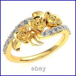 Ladies Triple Flower Wedding Band Ring 0.50ct Round Diamond Solid 14K Gold