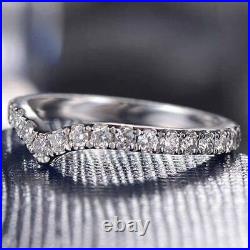Moissanite VVS1 Round Cut Curved Eternity Wedding Band in 14k Solid White Gold